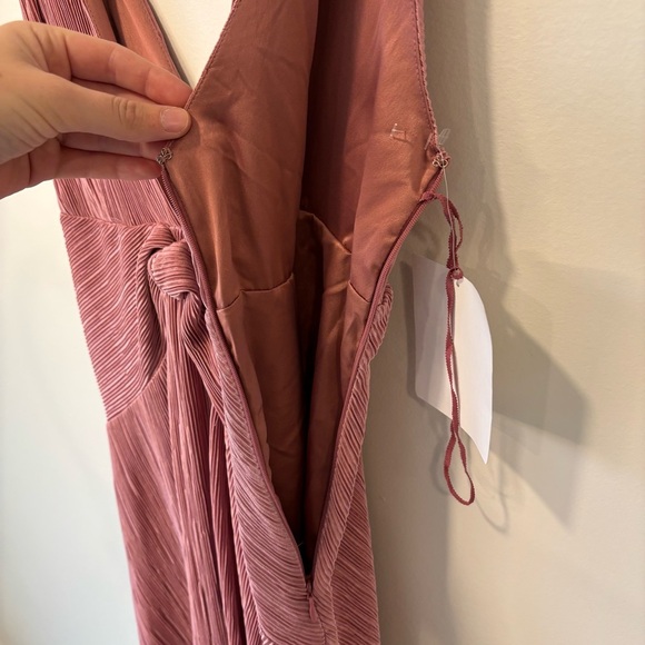 Free People Twist And Shout Desert Rose Pink Mini Dress Pleated VNeck Sleeveless - Picture 3 of 12